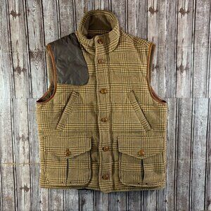 Polo Golf Ralph Lauren Houndstooth Tweed Wool down trim leather hunting Vest M